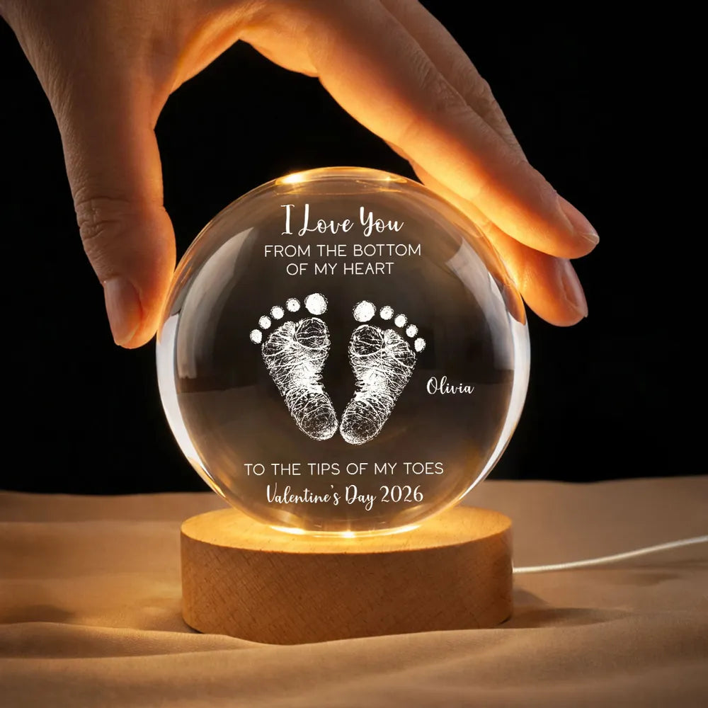 Personalized LED Globe Lamp for Couples - Romantic Gift with Custom Message and Baby Footprints - Valentine's Day 2026 Lamp MagicInPrints
