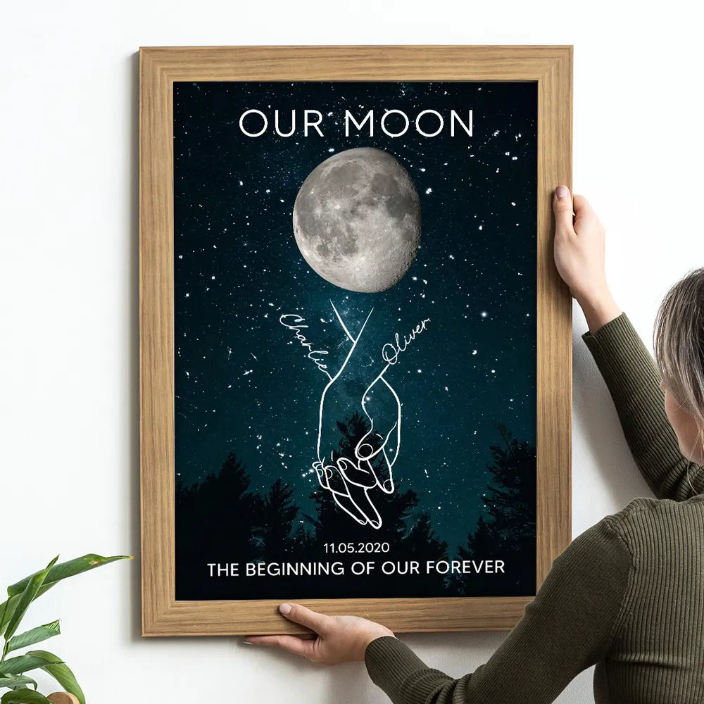 Personalized Couples Moon Phase Art Print - Romantic Anniversary Gift Poster or Canvas MagicInPrints