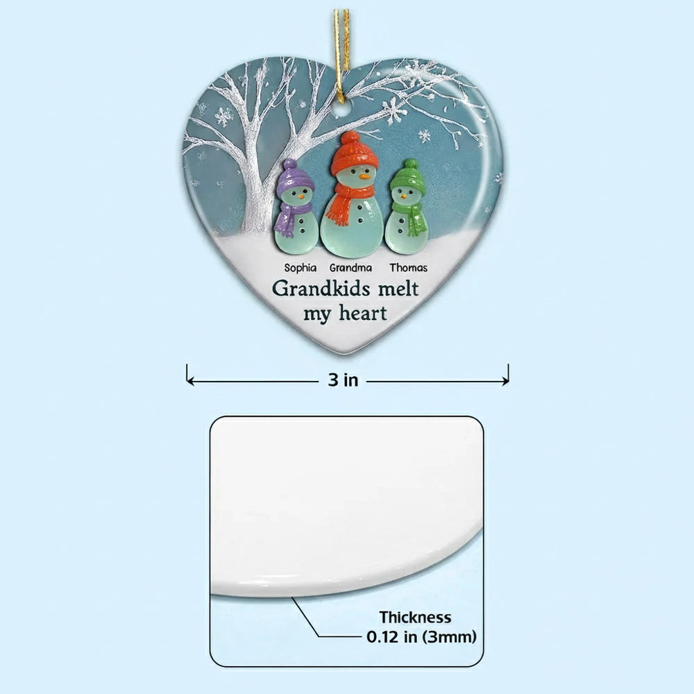 Personalized Heart Ornament for Grandparents with Snowman Family - Christmas Gift Ornament MagicInPrints