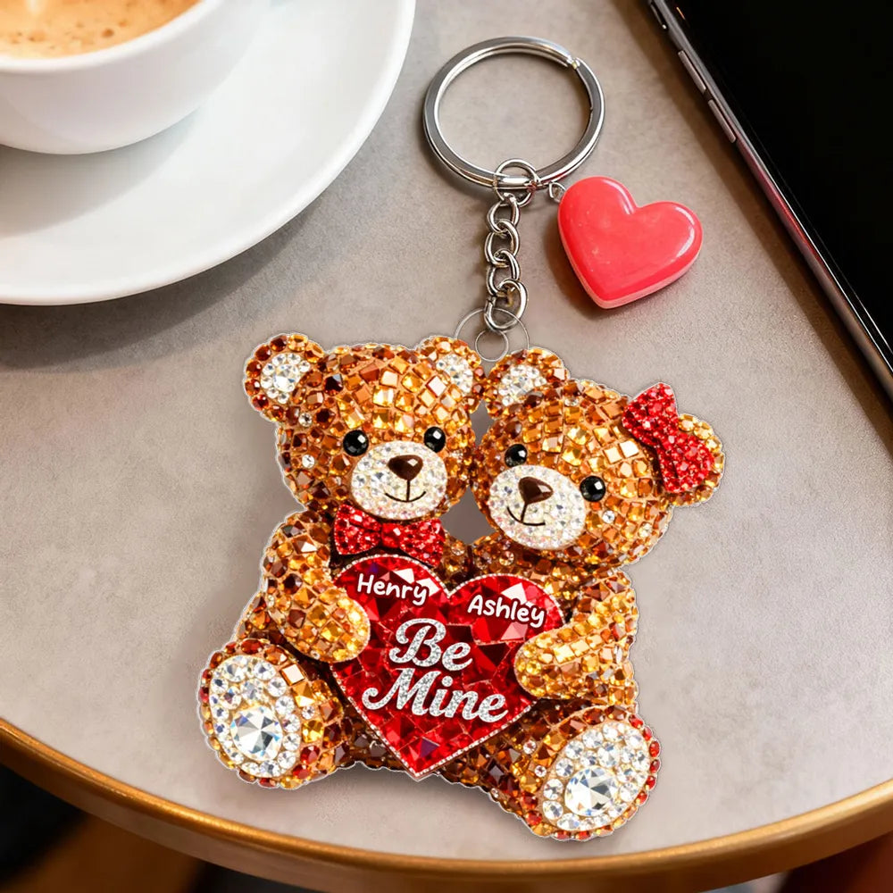 Personalized Teddy Bear Keychain for Couples with Heart - Valentine's Gift Keychain MagicInPrints