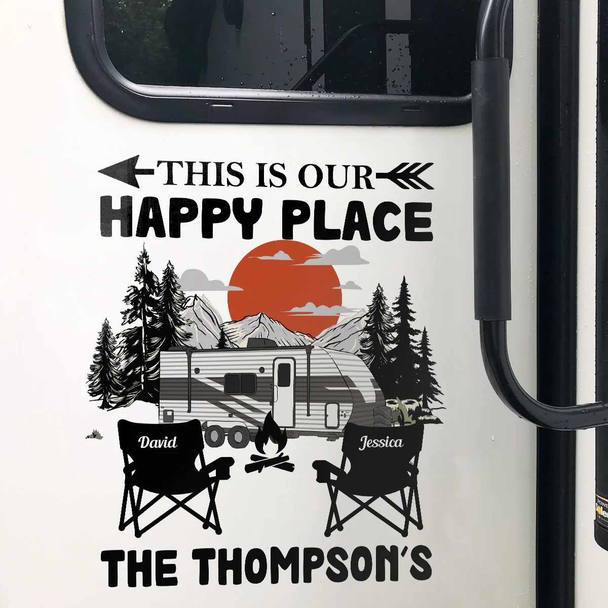 Personalized RV Camper Door Decal for Family - Custom Happy Place Design Sticker MagicInPrints