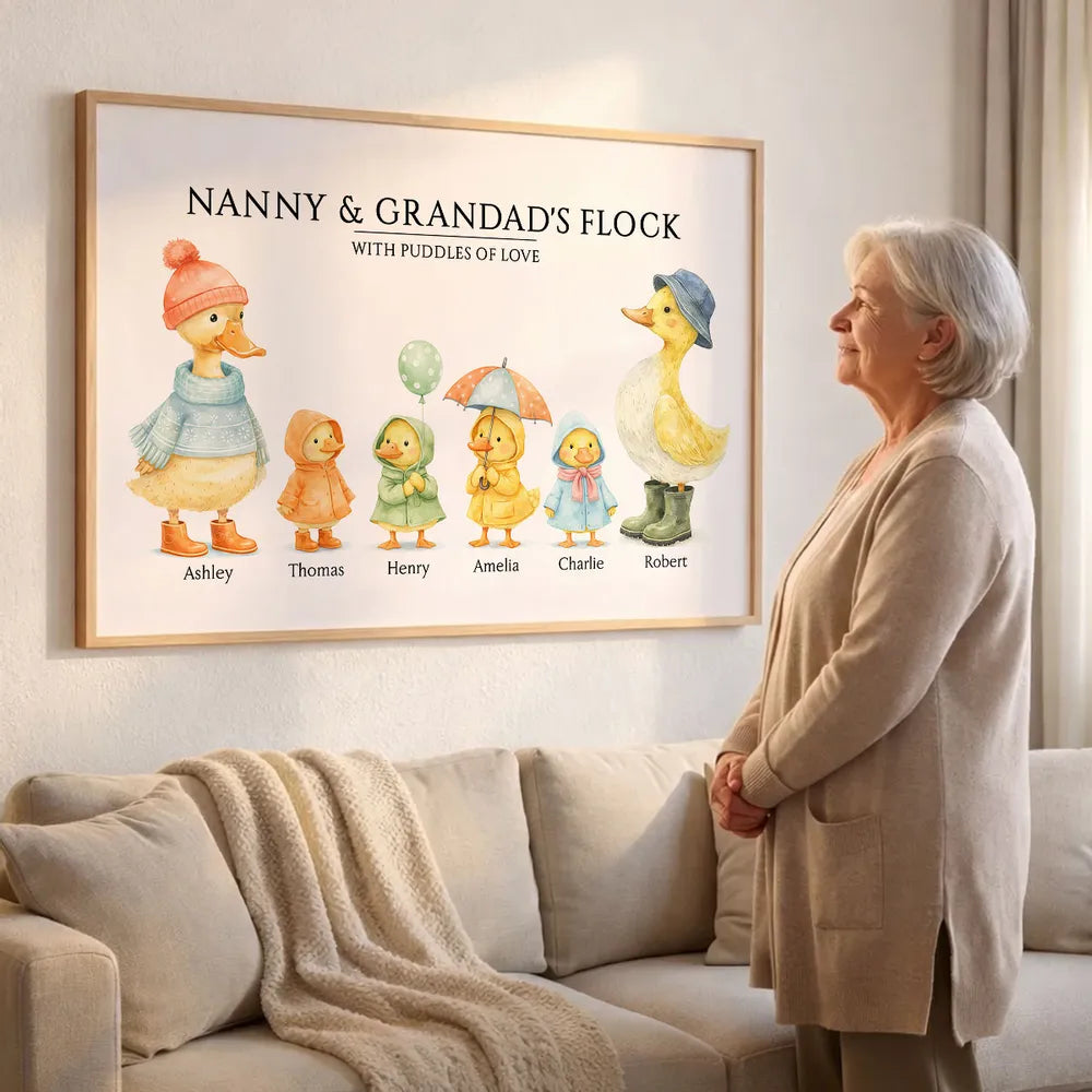 Personalized Family Duck Illustration Print for Grandparents - Cute Home Decor Poster or Canvas MagicInPrints