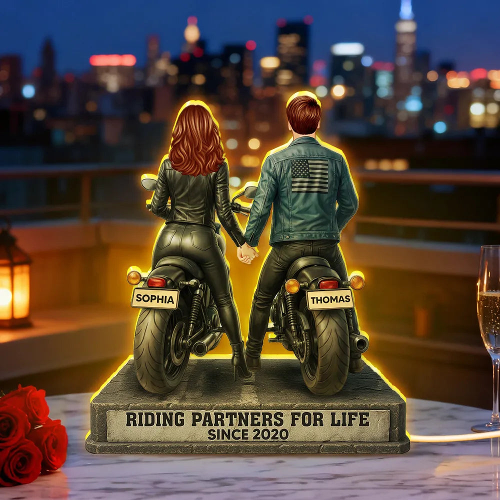 Custom Motorcycle Couple Figurine for Bikers - Anniversary Gift Plaque MagicInPrints