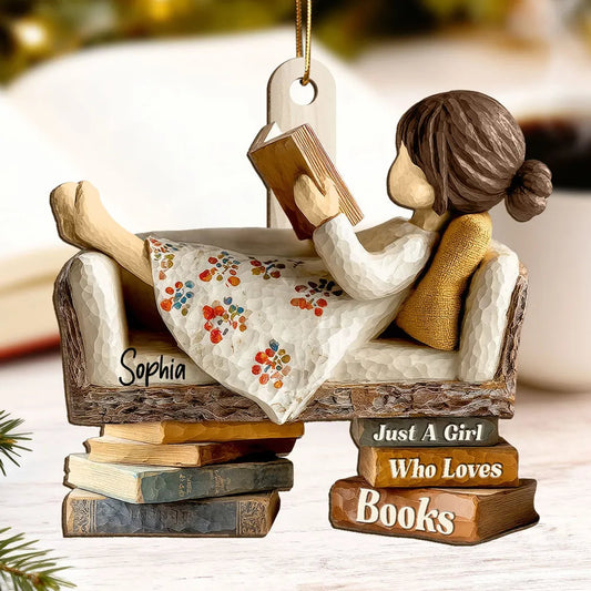 Personalized Girl Reading Figurine Ornament - Book Lover Gift Ornament MagicInPrints