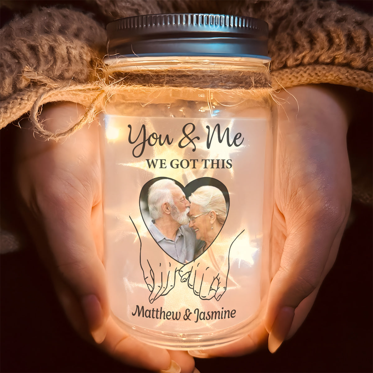 Personalized Photo LED Mason Jar for Couples - Romantic Gift Lamp MagicInPrints