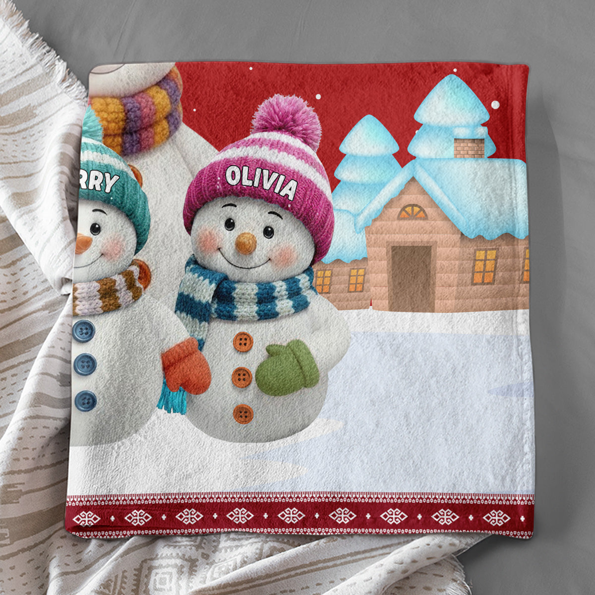 Personalized Snowman Blanket for Grandparents - Cozy Family Winter Gift Blanket MagicInPrints