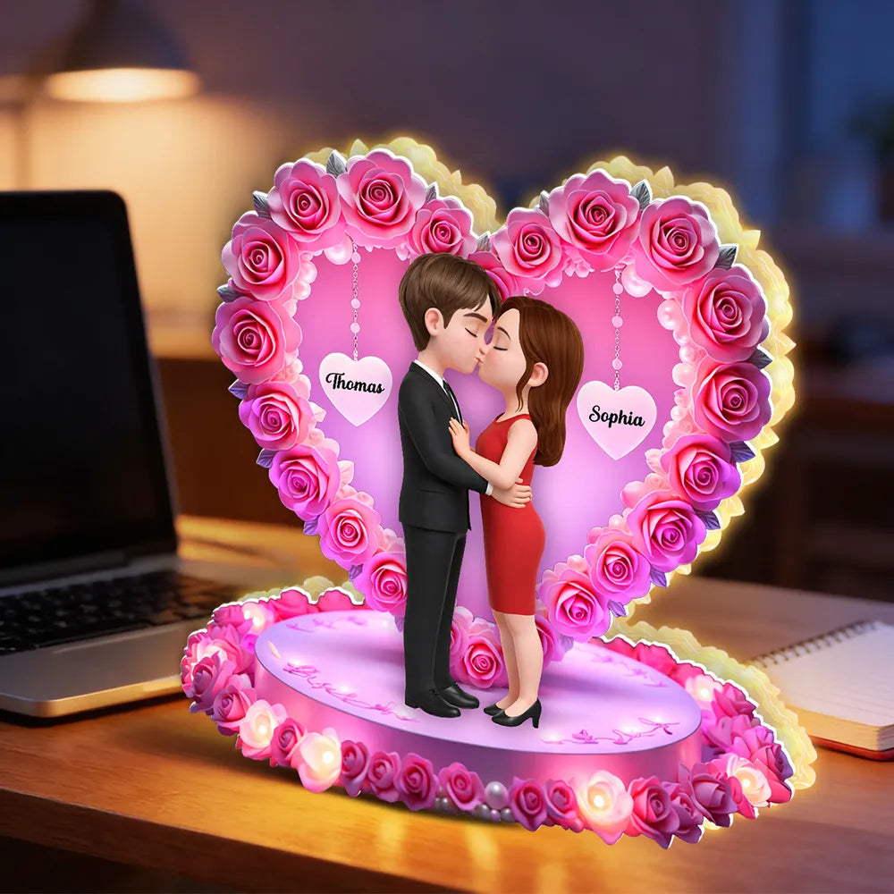 Personalized Romantic Couple Figurine with Heart Base for Valentine's Day Plaque MagicInPrints