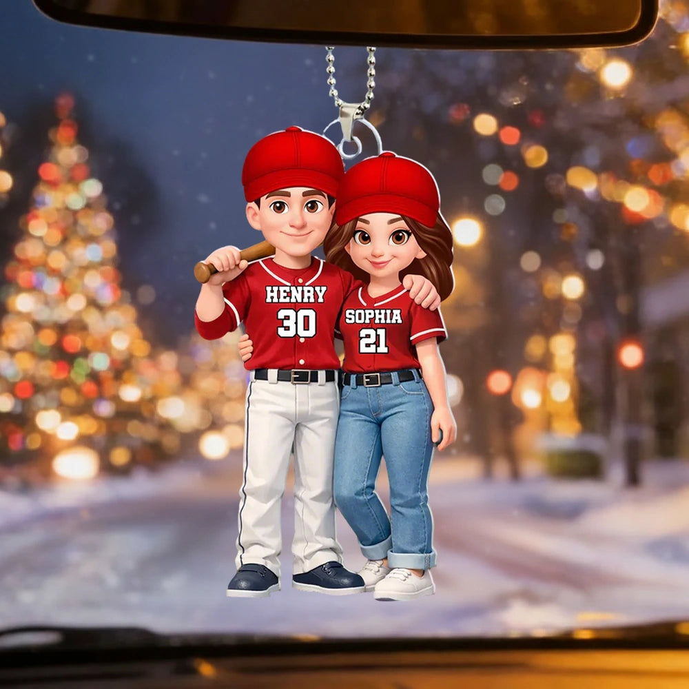 Custom Baseball Couple Car Ornament for Sports Fans - Personalized Gift Car Hanger MagicInPrints