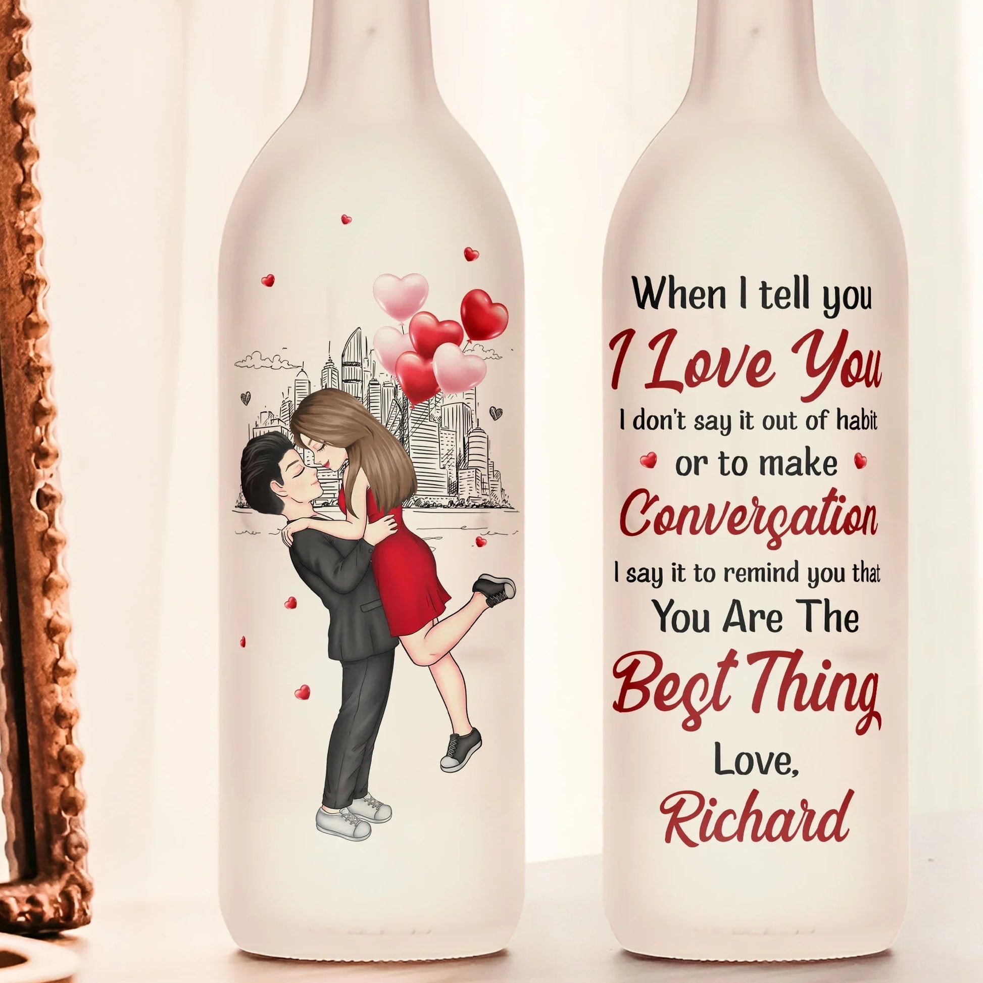 Personalized LED Wine Bottle Lamp for Couples with Romantic Message - Anniversary Gift Lamp MagicInPrints