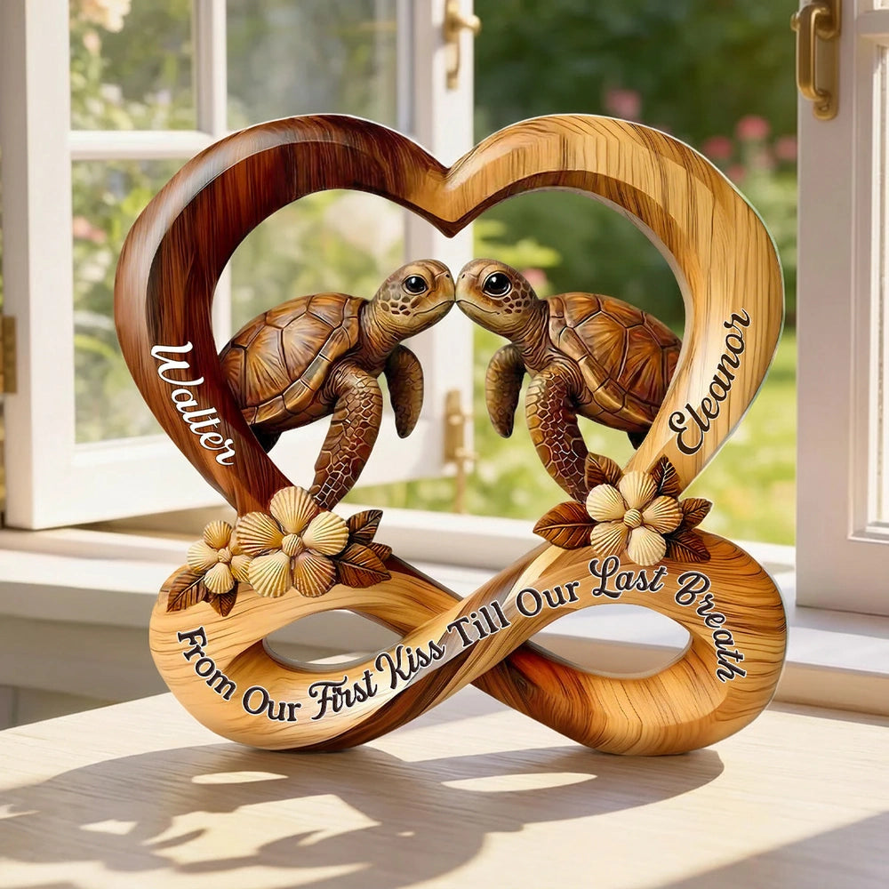 Personalized Wooden Turtle Couple Sculpture for Lovers - Romantic Home Decor Plaque MagicInPrints