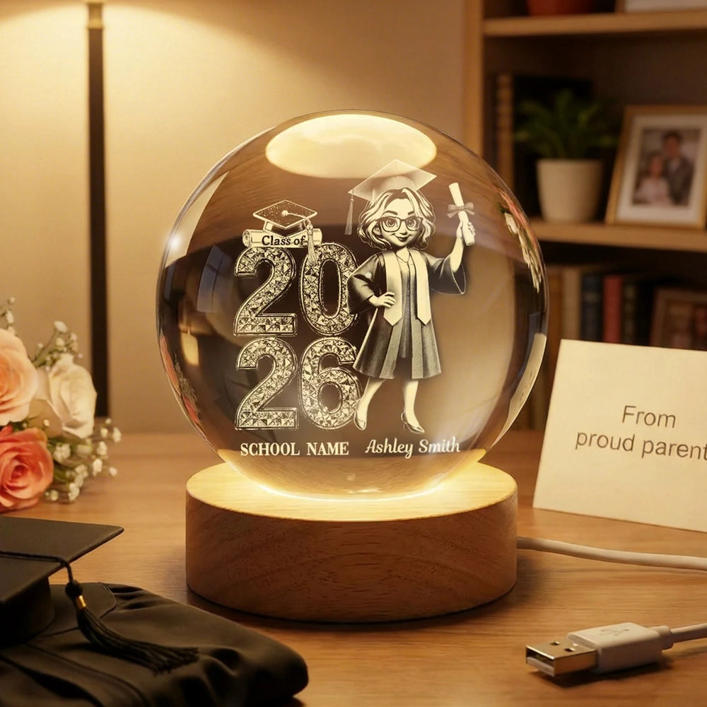 Personalized Crystal Graduation Globe Class of 2026 for Students - Graduation Gift Lamp MagicInPrints
