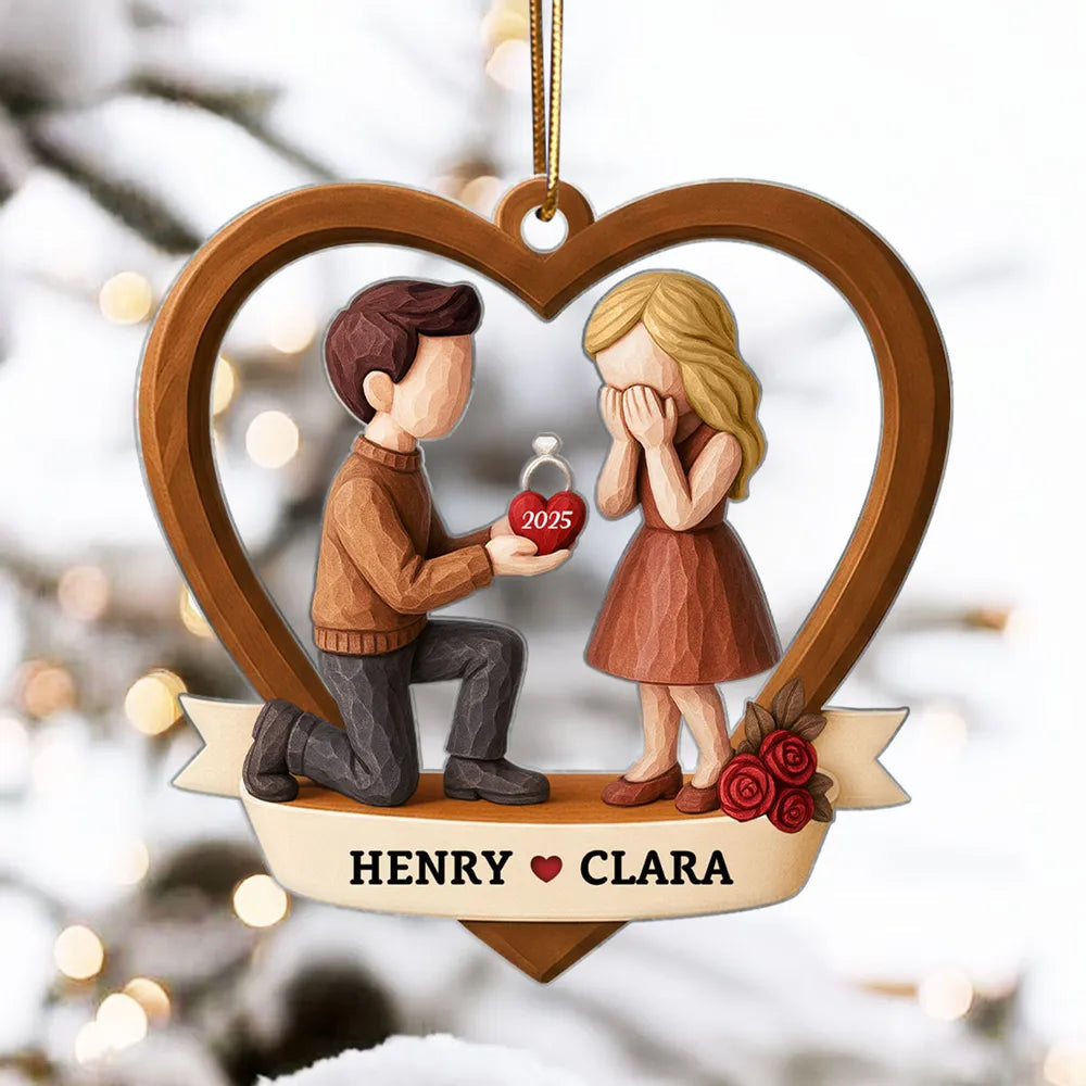 Personalized Engagement Ornament for Couples - Heart-Shaped Proposal Keepsake Ornament MagicInPrints