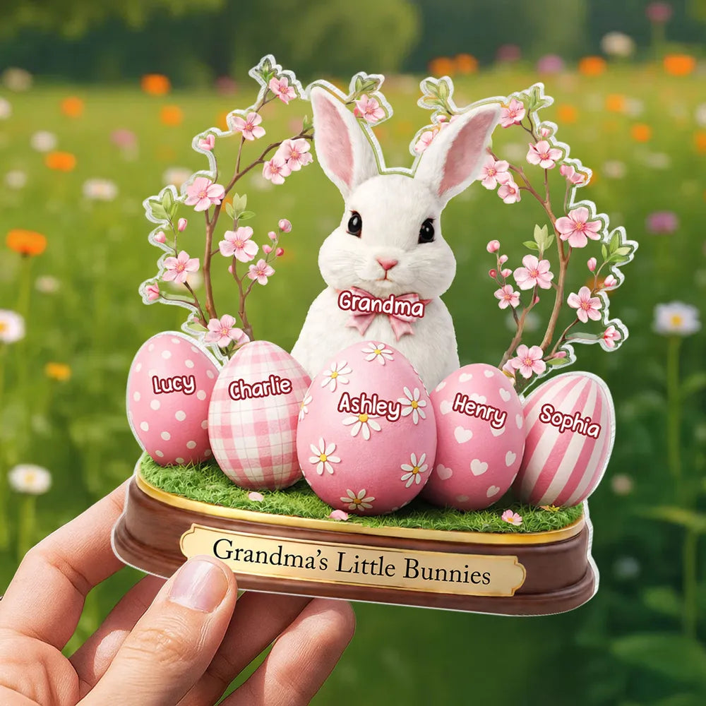 Personalized Easter Bunny Figurine for Grandma - Custom Names Display Plaque MagicInPrints