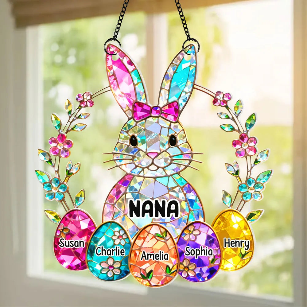 Personalized Easter Bunny Stained Glass Suncatcher for Grandma - Family Gift Ornament MagicInPrints