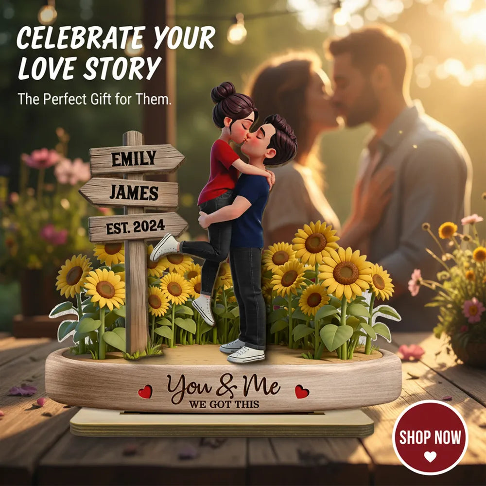 Personalized Couple Figurine with Sunflowers for Romantic Gift - Anniversary or Wedding Keepsake Plaque MagicInPrints