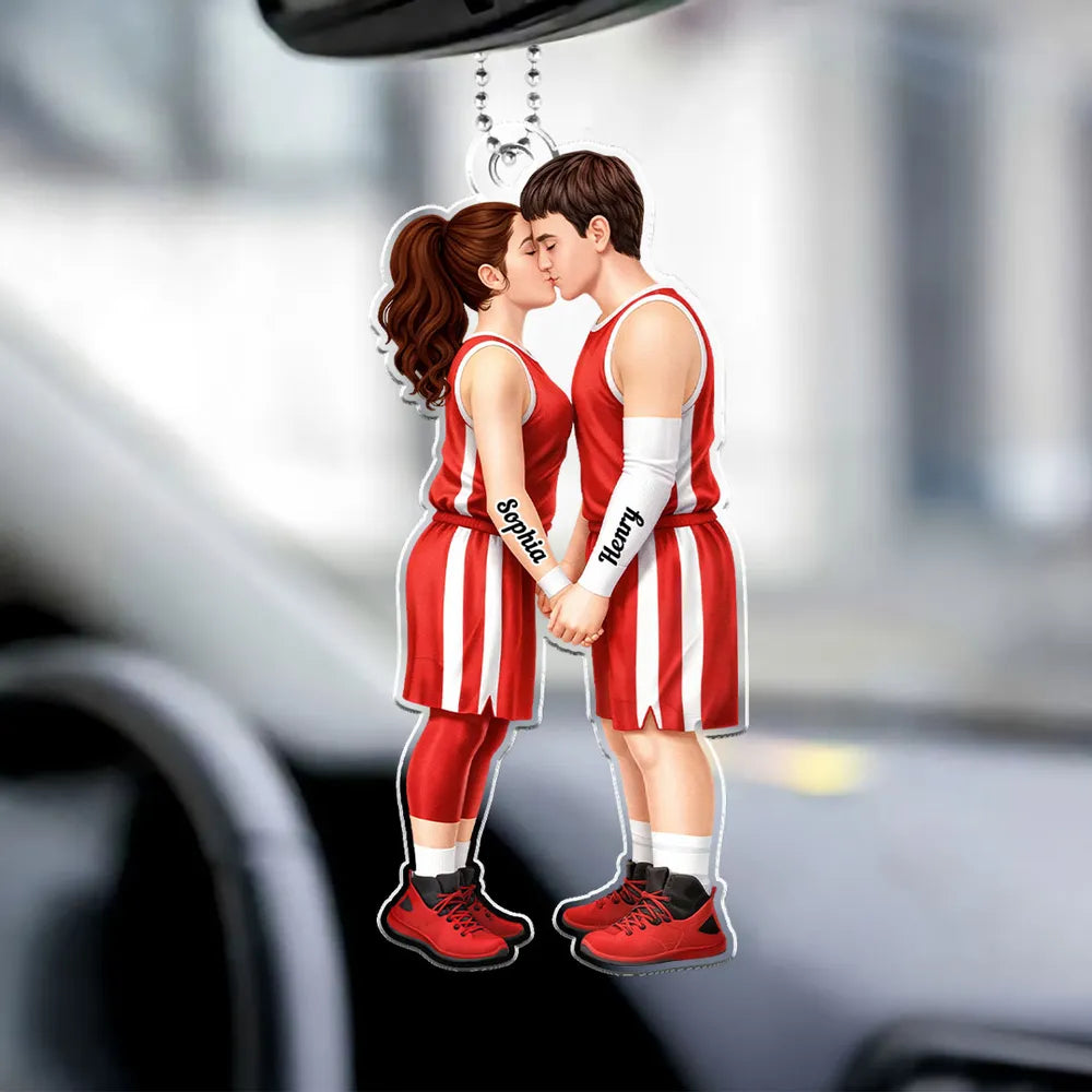 Personalized Couple Basketball Ornament for Romantic Gift - Custom Names Car Hanger MagicInPrints