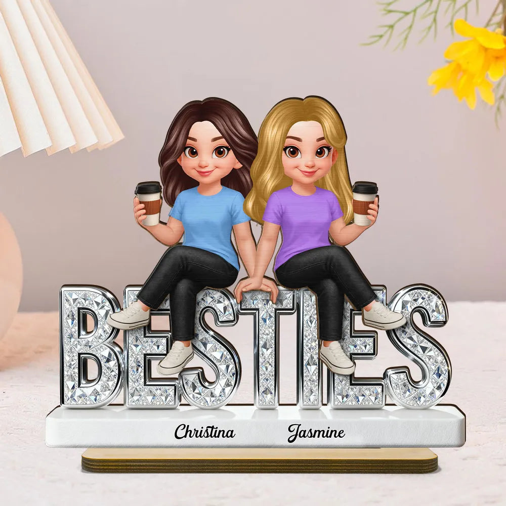 Personalized Best Friends Figurine for Women with Coffee - Friendship Gift Plaque MagicInPrints