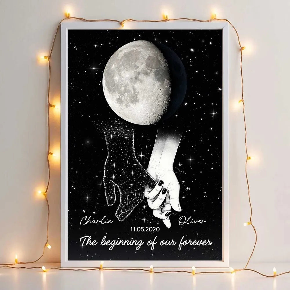 Personalized Romantic Wall Art for Couples - Moon and Stars Design Poster or Canvas MagicInPrints