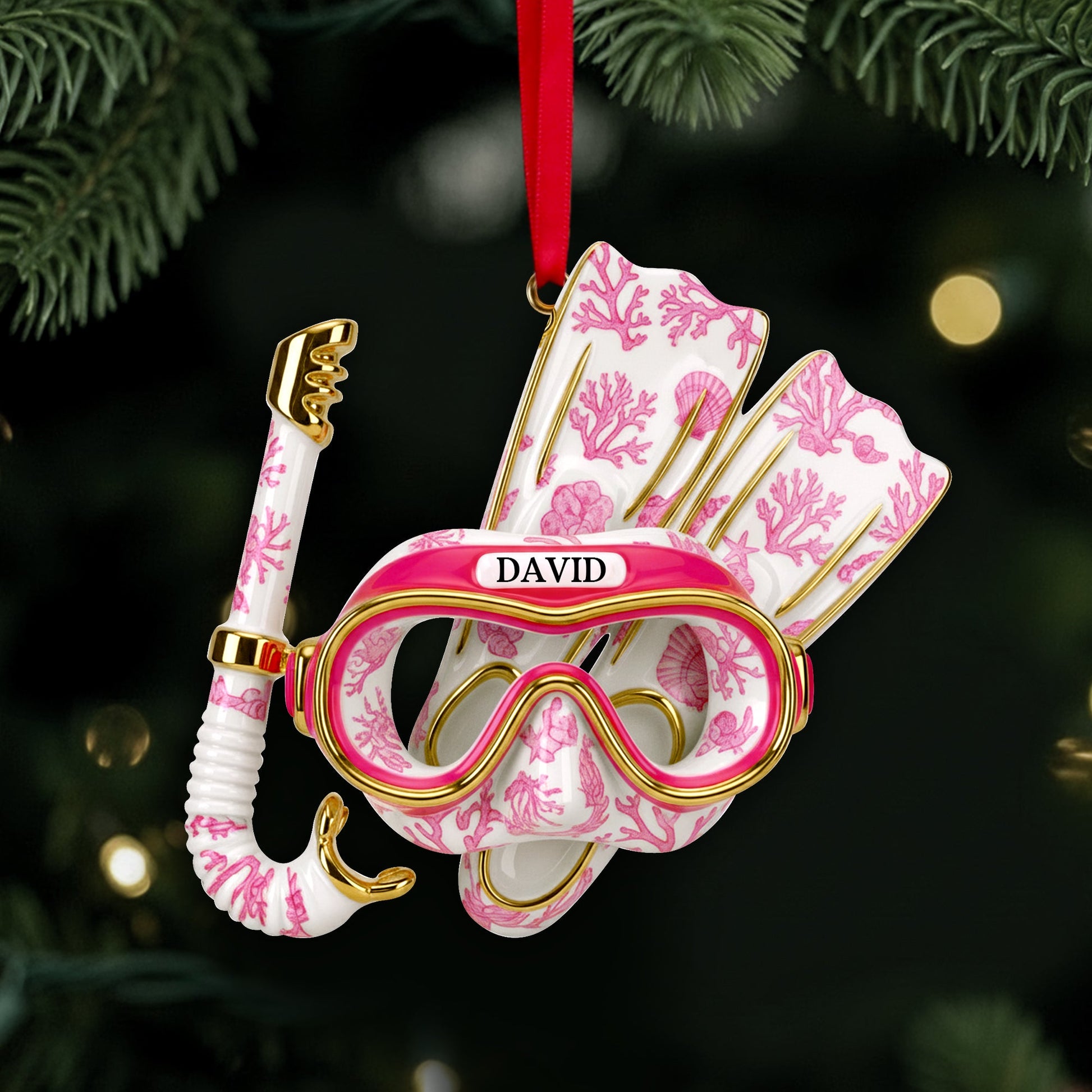“Dive Into Joy!” - Deep Sea Diver's Toile Christmas Ornament - Personalized Gift for Scuba Diving Lovers Ornament MagicInPrints