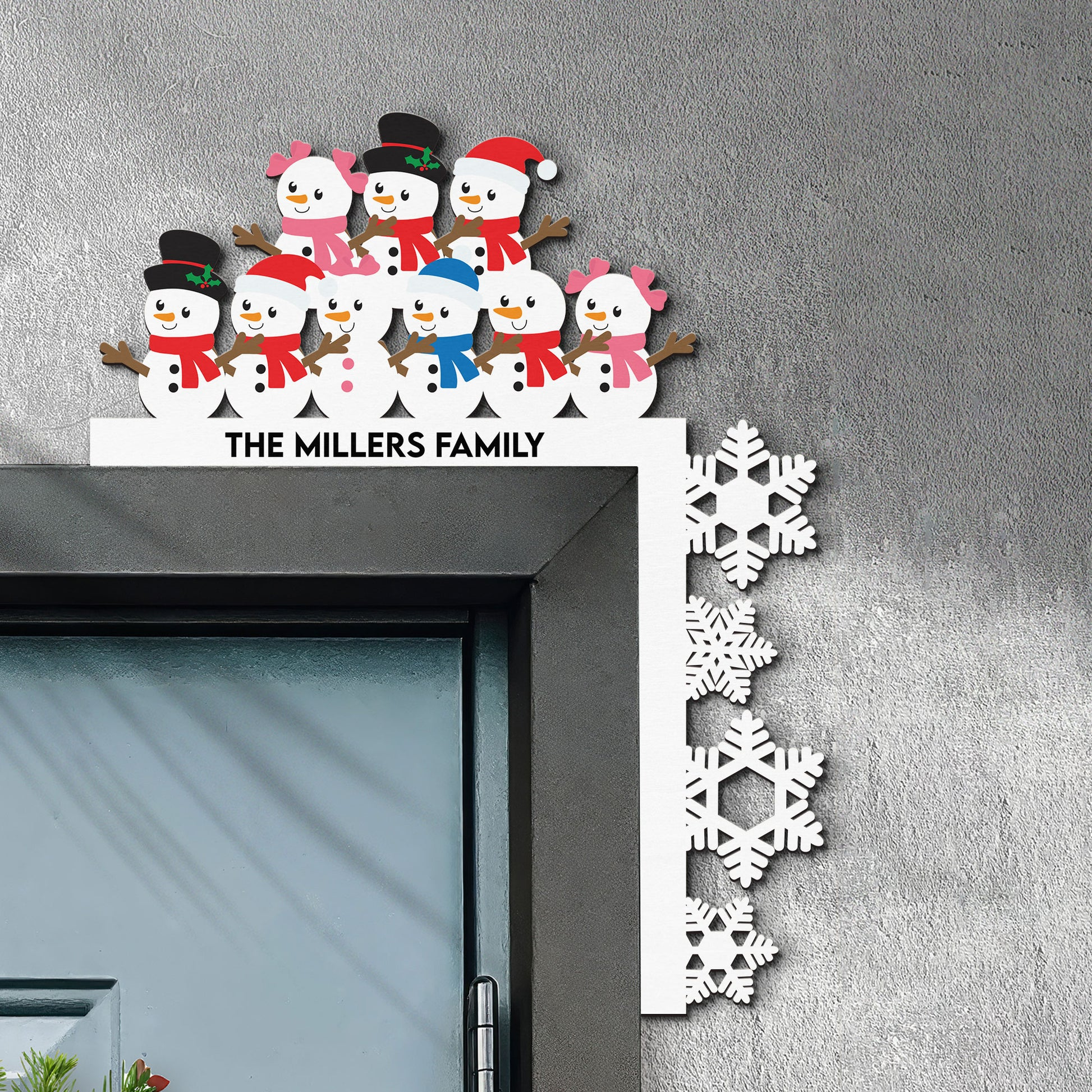 Personalized Snowman Family Door Topper Decoration - Holiday Home Decor Sign MagicInPrints