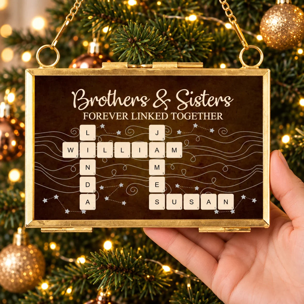Personalized Family Crossword Frame Ornament Custom Gift for Siblings