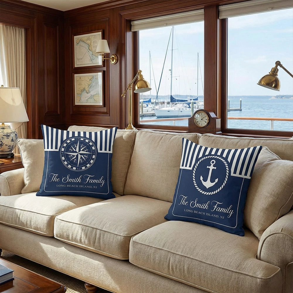 Personalized Nautical Throw Pillow Set for Families - Coastal Home Decor Pillow or Blanket MagicInPrints