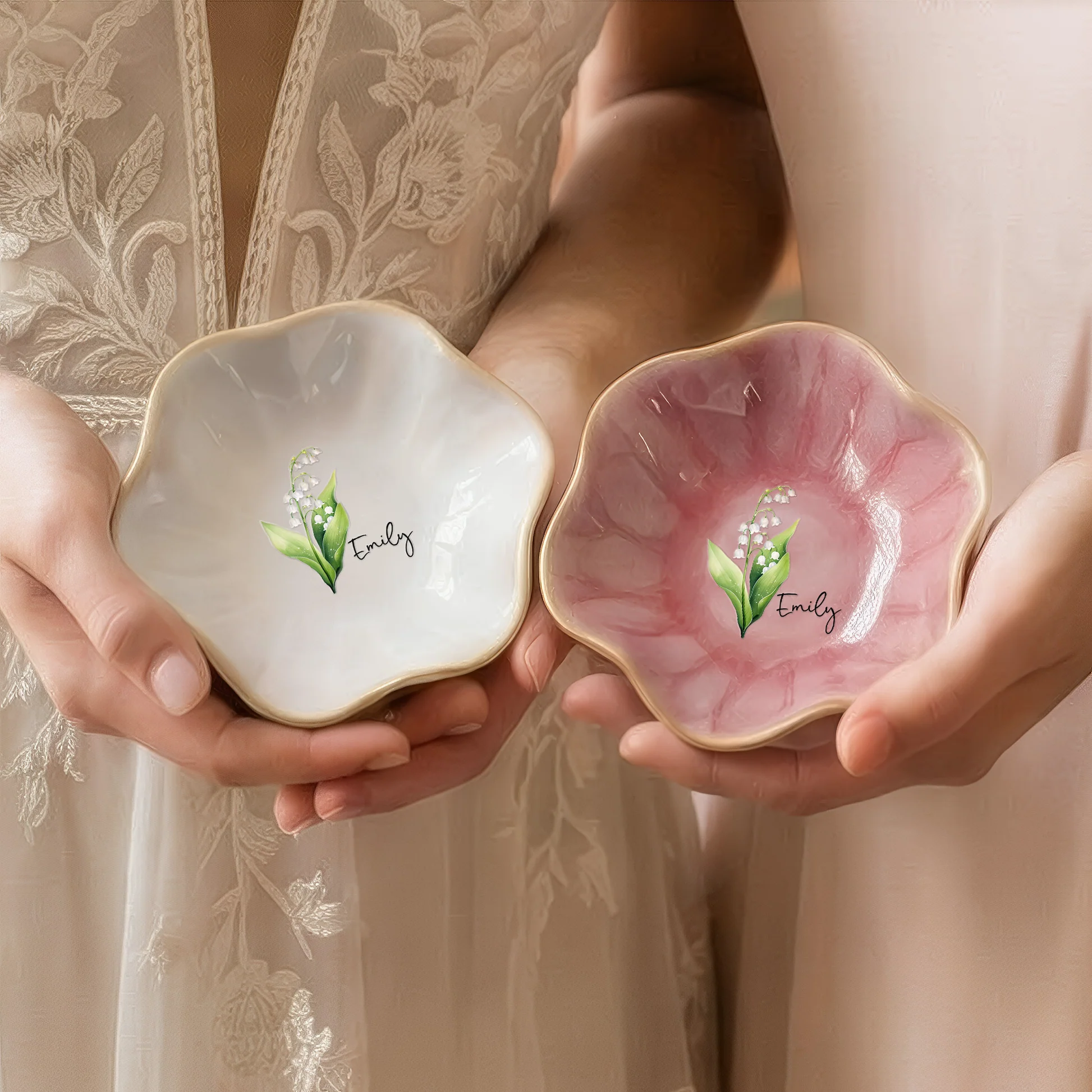 Personalized Ceramic Jewelry Dish for Women - Floral Design Keepsake Jewelry MagicInPrints