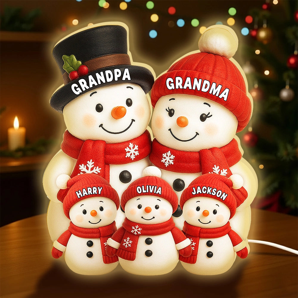 Personalized Snowman Family Light Decoration for Grandparents - Christmas Home Decor Plaque MagicInPrints
