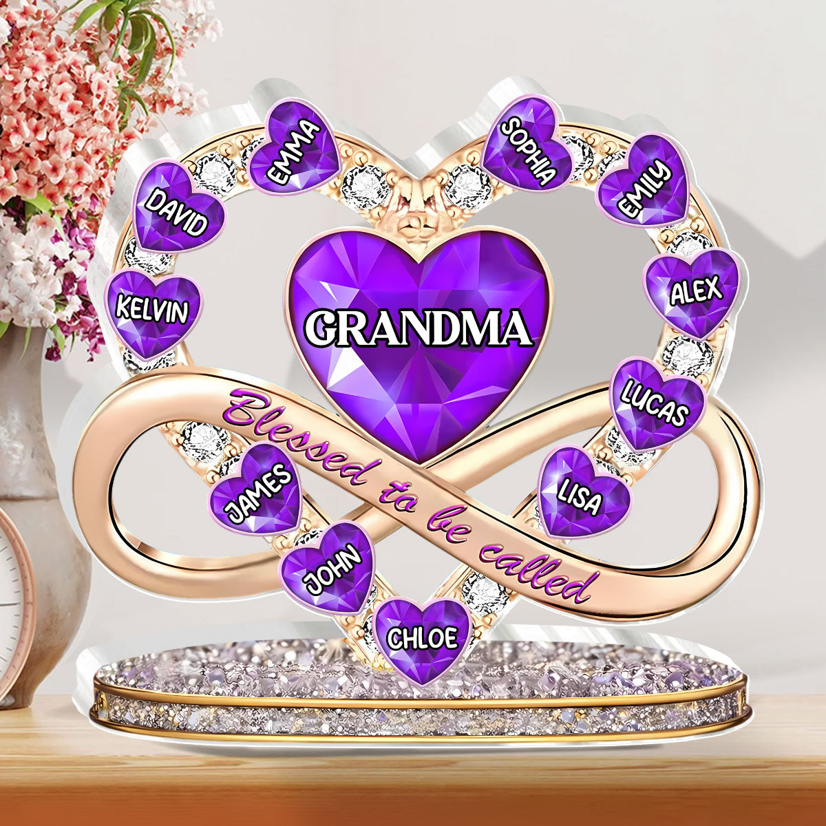 Personalized Heart-Shaped Crystal Ornament for Grandma - Sentimental Gift for Family Celebration Plaque MagicInPrints