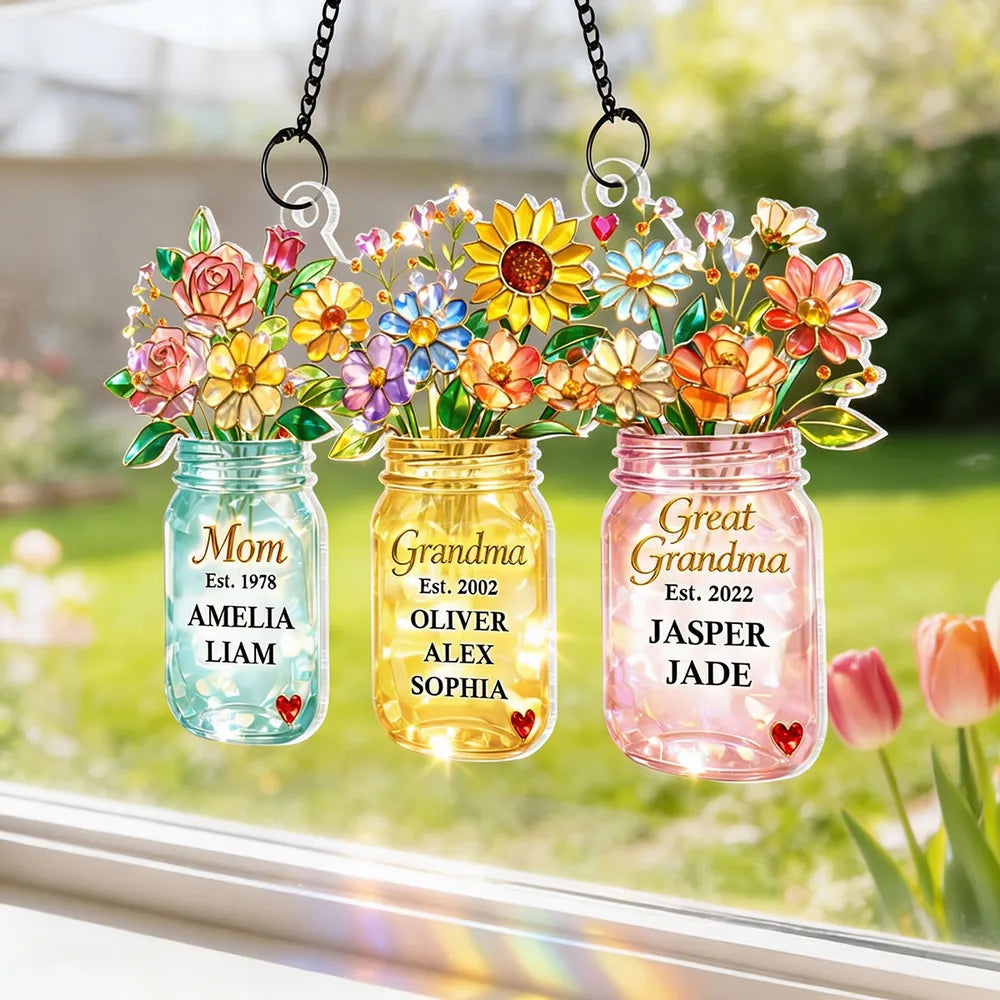 Personalized Stained Glass Sun Catcher for Mom, Grandma, Great Grandma - Custom Family Gift Ornament MagicInPrints