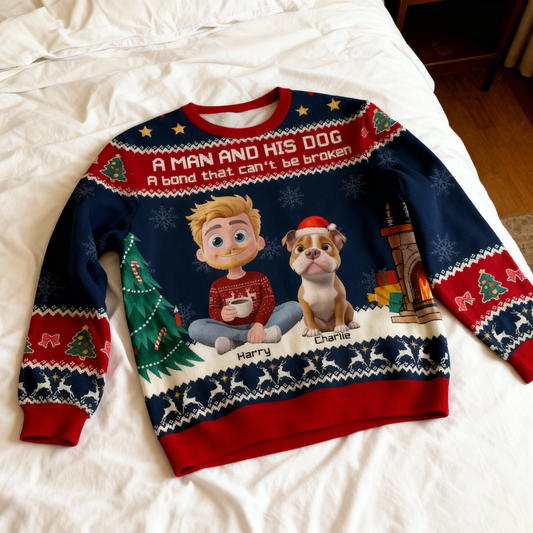 Personalized Christmas Sweater for Dog Lovers - Man and His Dog Design Cloth MagicInPrints