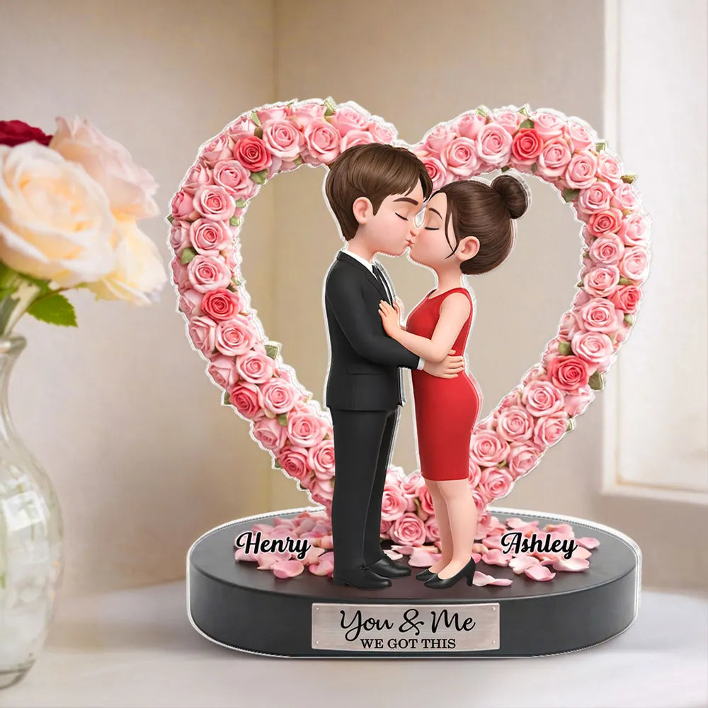 Personalized Couple Figurine Romantic Gift Heart-Shaped Base - Anniversary Present Plaque MagicInPrints
