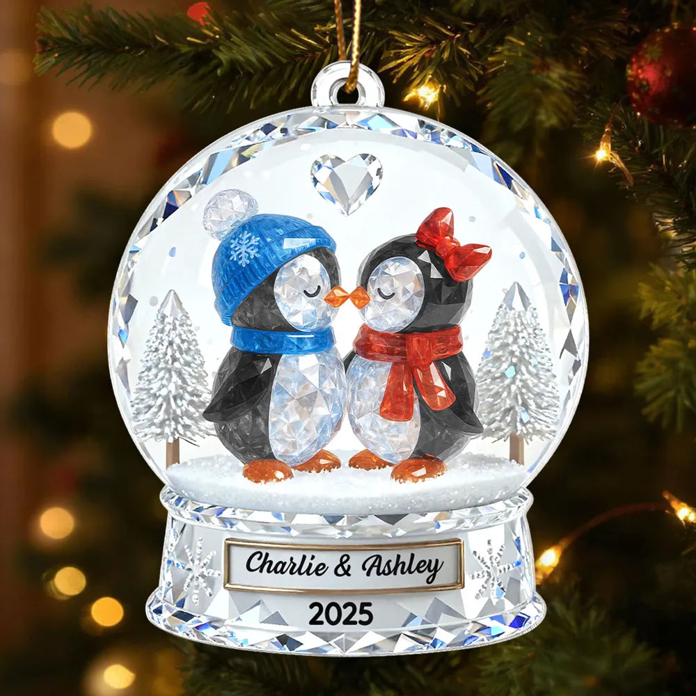 Personalized Penguin Couple Crystal Ornament for Couples - Christmas Decoration Ornament MagicInPrints