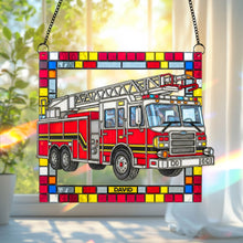 Load image into Gallery viewer, &quot;Brighten Your Day with a Touch of Courage&quot; - Firetruck Window Hanging Suncatcher Ornament - Personalized Gift for Firefighters Ornament MagicInPrints
