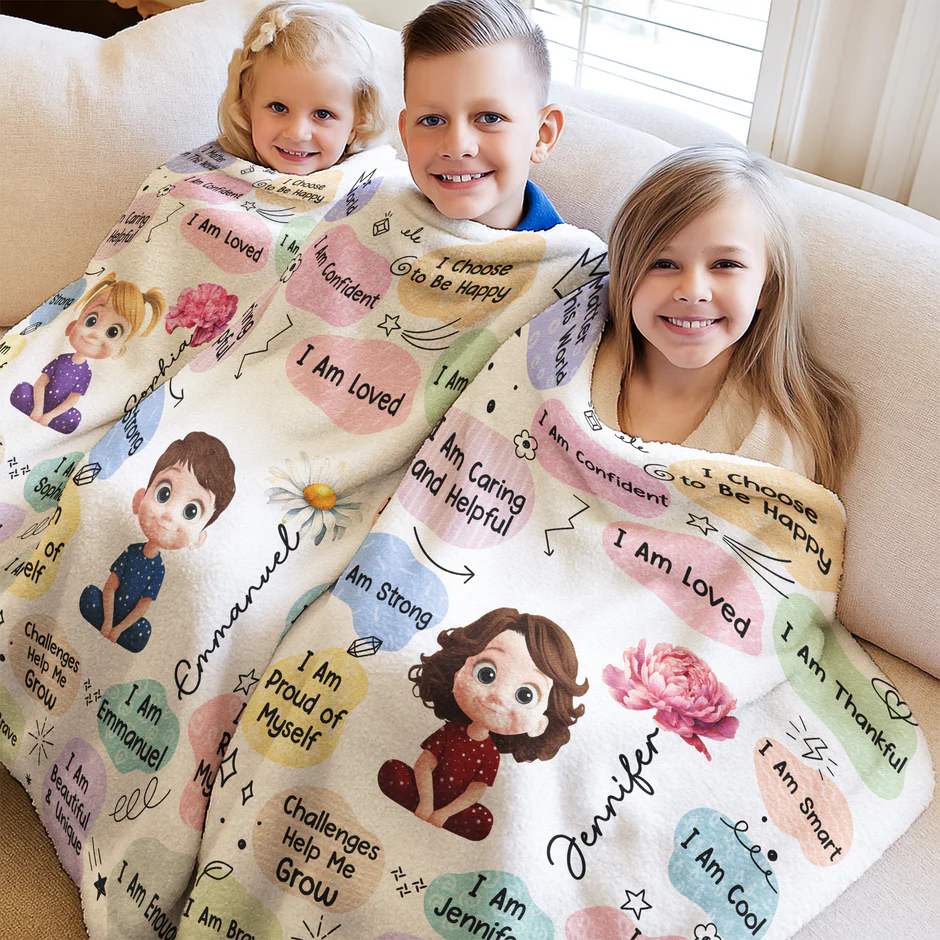 Personalized Kids Blanket with Positive Affirmations - Inspirational Gift for Children Blanket MagicInPrints
