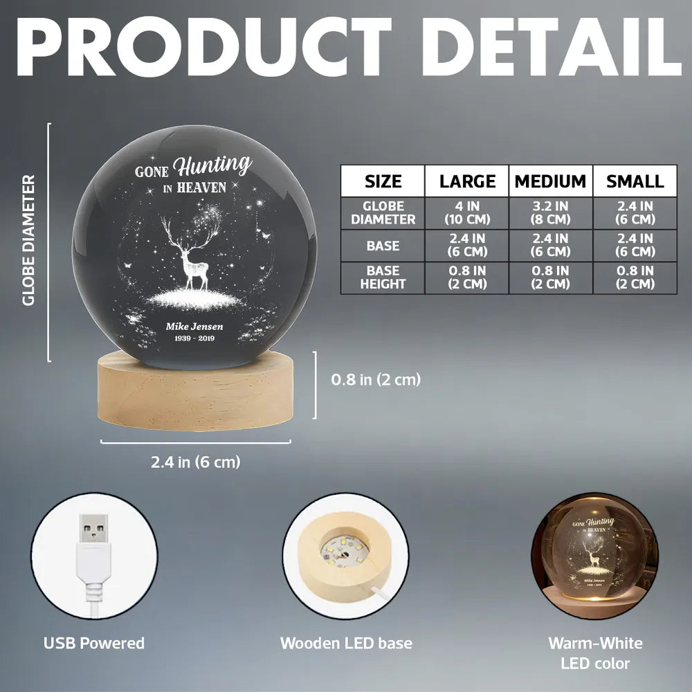 Personalized Memorial LED Crystal Ball Lamp for Hunters - Remembrance Gift Lamp MagicInPrints