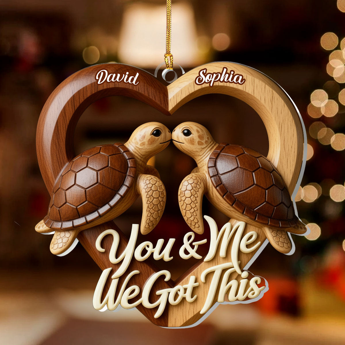 Personalized Turtle Couple Heart Ornament for Couples - Romantic Holiday Gift Car Hanger MagicInPrints