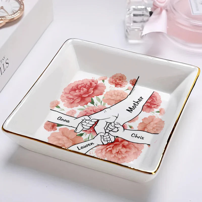 Personalized Ceramic Jewelry Dish for Mothers with Floral Design - Mother's Day Gift Jewelry MagicInPrints