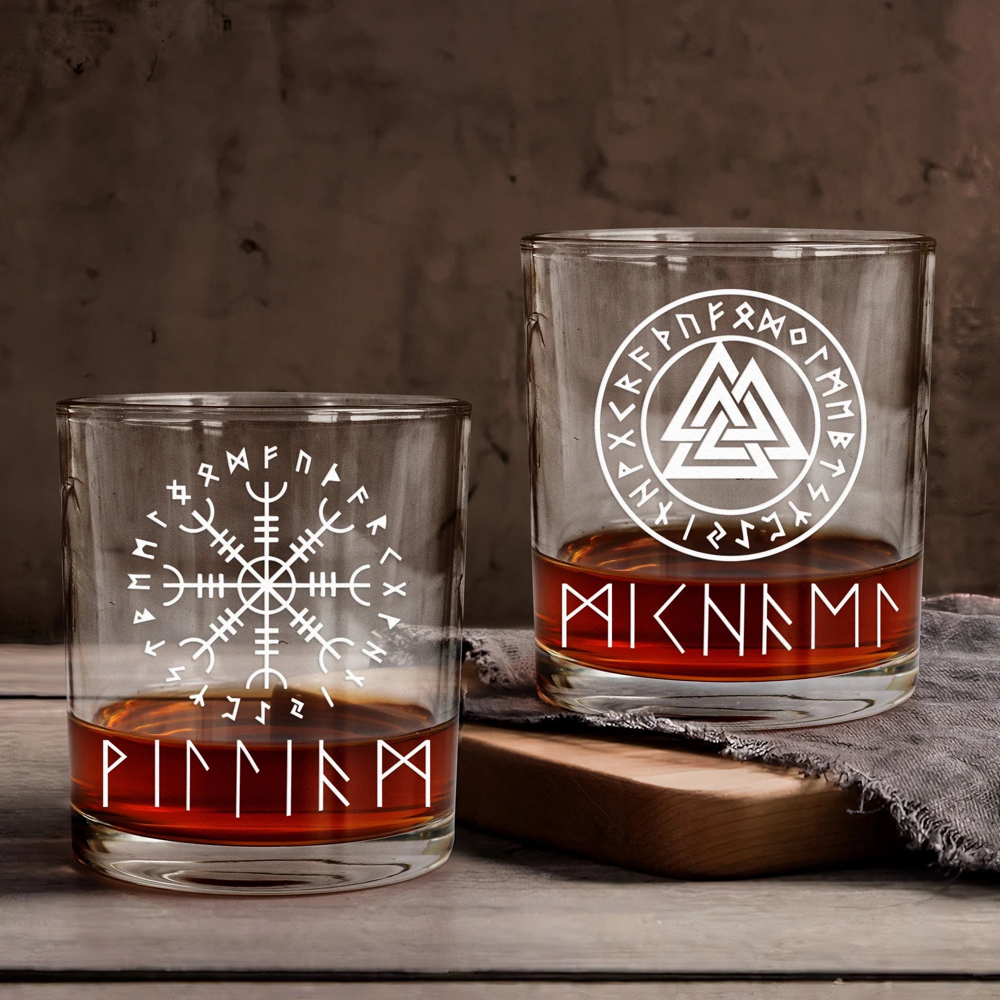 Custom Viking Rune Whiskey Glasses Set for Men - Norse Mythology Gift Cup MagicInPrints