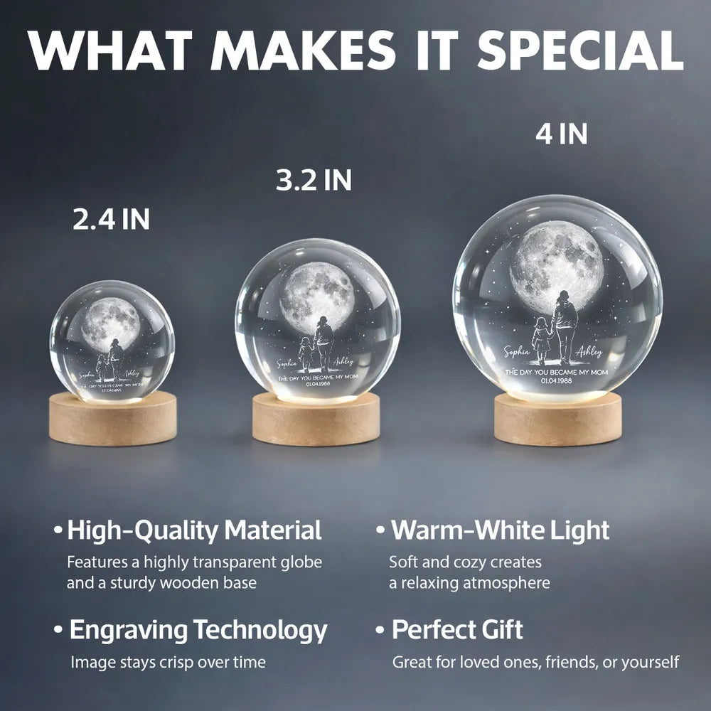 Personalized LED Night Light for Mom - Custom Moon Globe with Date Lamp MagicInPrints