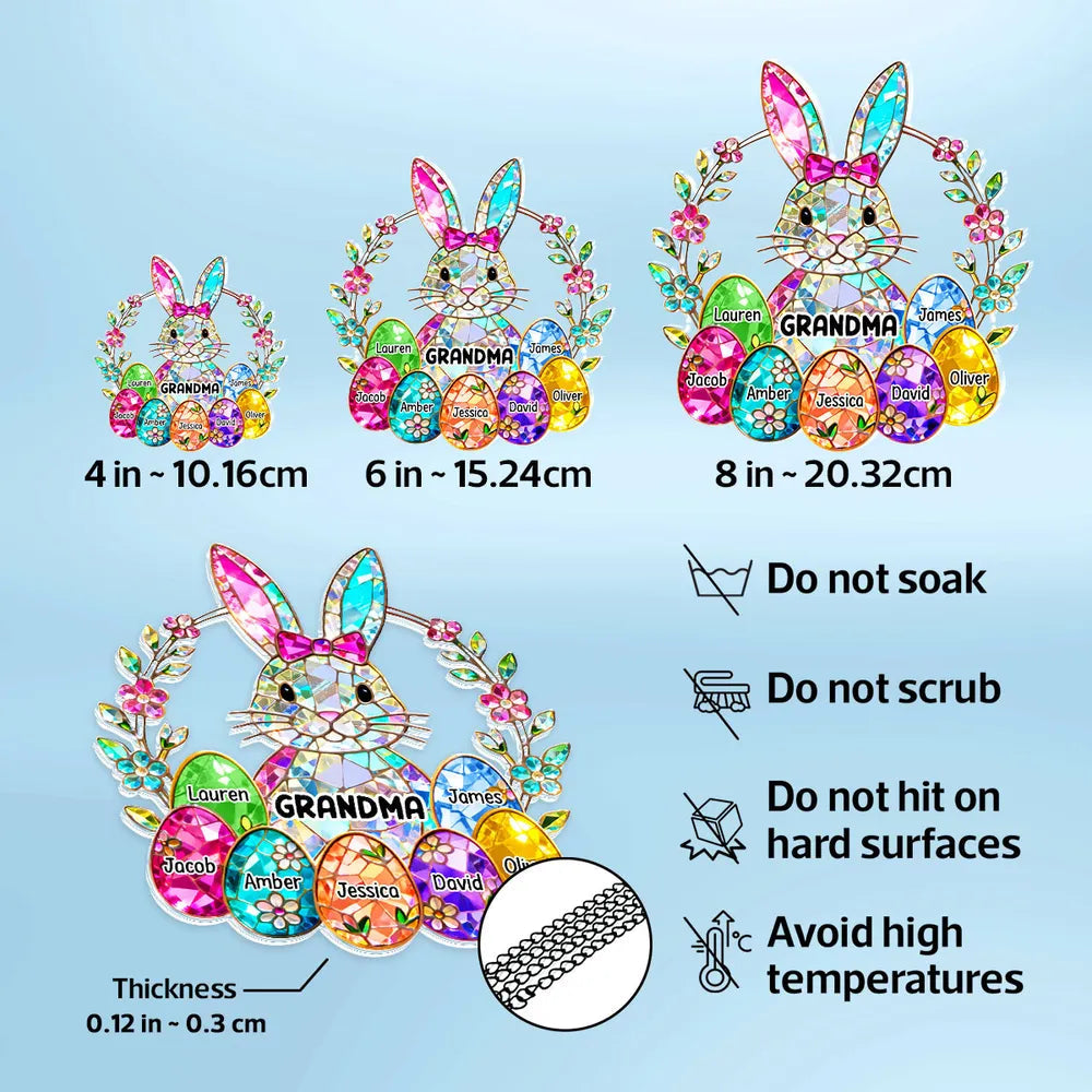 Personalized Easter Bunny Stained Glass Suncatcher for Grandma - Family Gift Ornament MagicInPrints