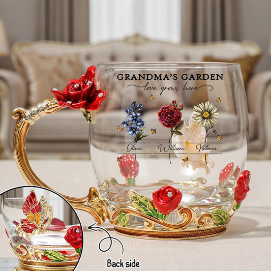 Personalized Grandma's Garden Glass Mug with Floral Design - Perfect Gift for Grandmother Cup MagicInPrints