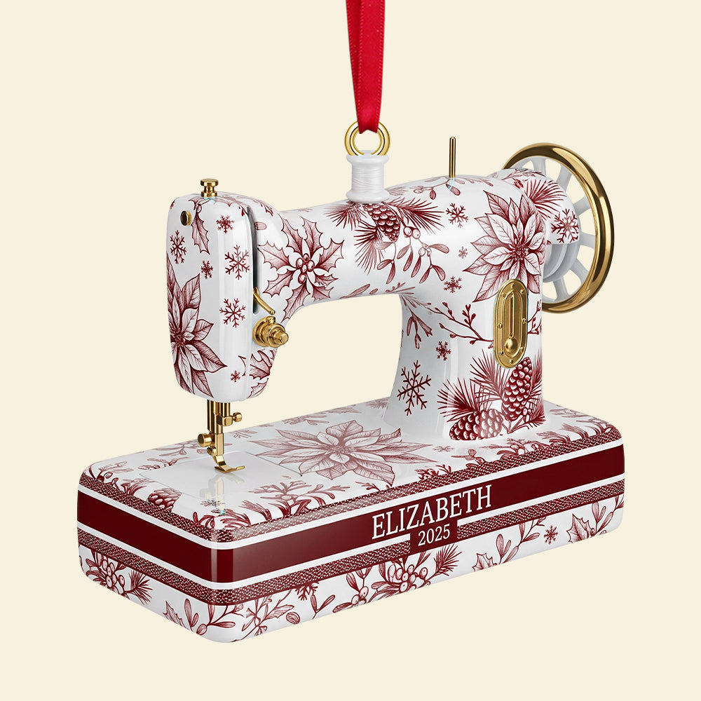 "Sewing is Love: Personalize Your Keepsake" - Sewing Toile de Jouy Acrylic Ornament - Unique Gift for Crafters and Sewing Enthusiasts Ornament PopCulturePrints