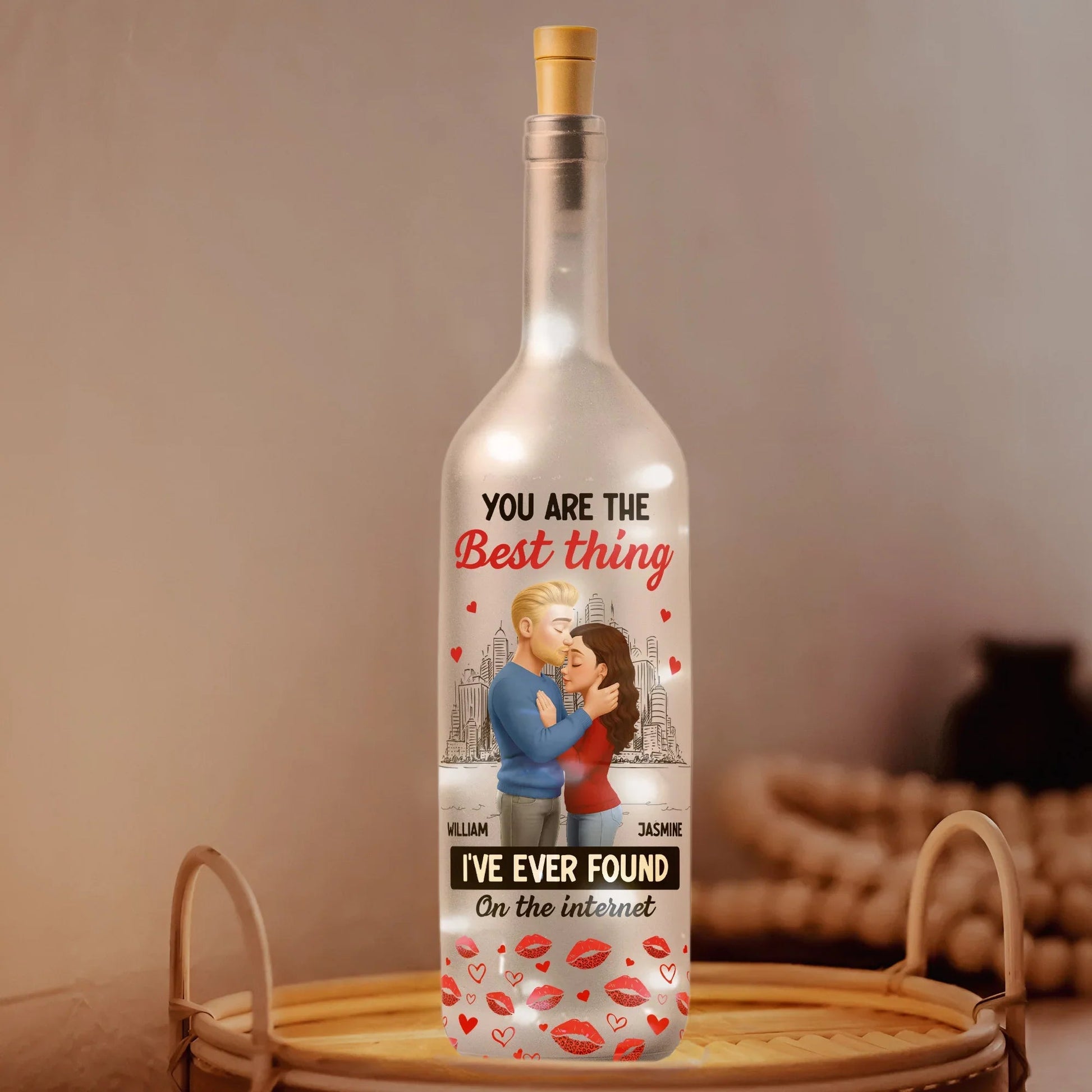 Personalized Romantic Wine Bottle for Couples - Christmas Gift Lamp MagicInPrints