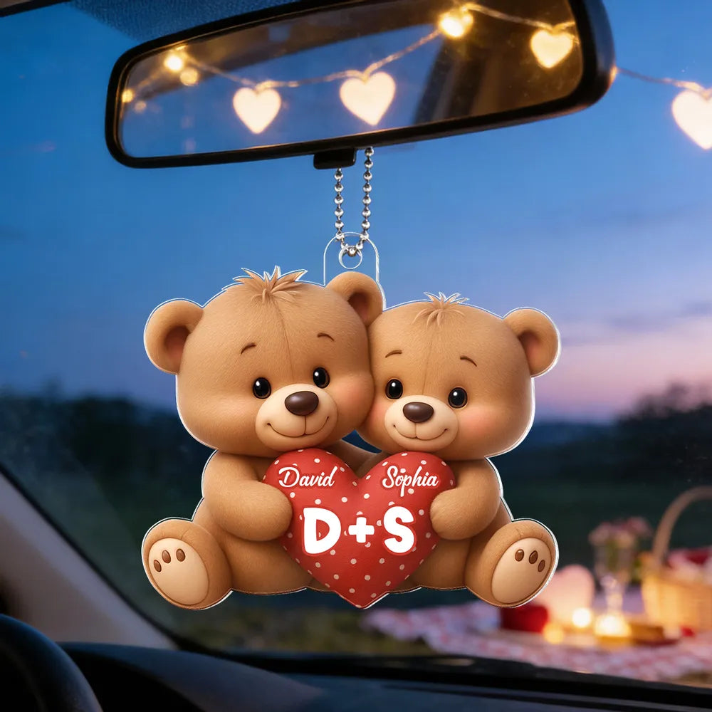 Personalized Teddy Bear Car Hanging Ornament for Couples - Romantic Gift Car Hanger MagicInPrints
