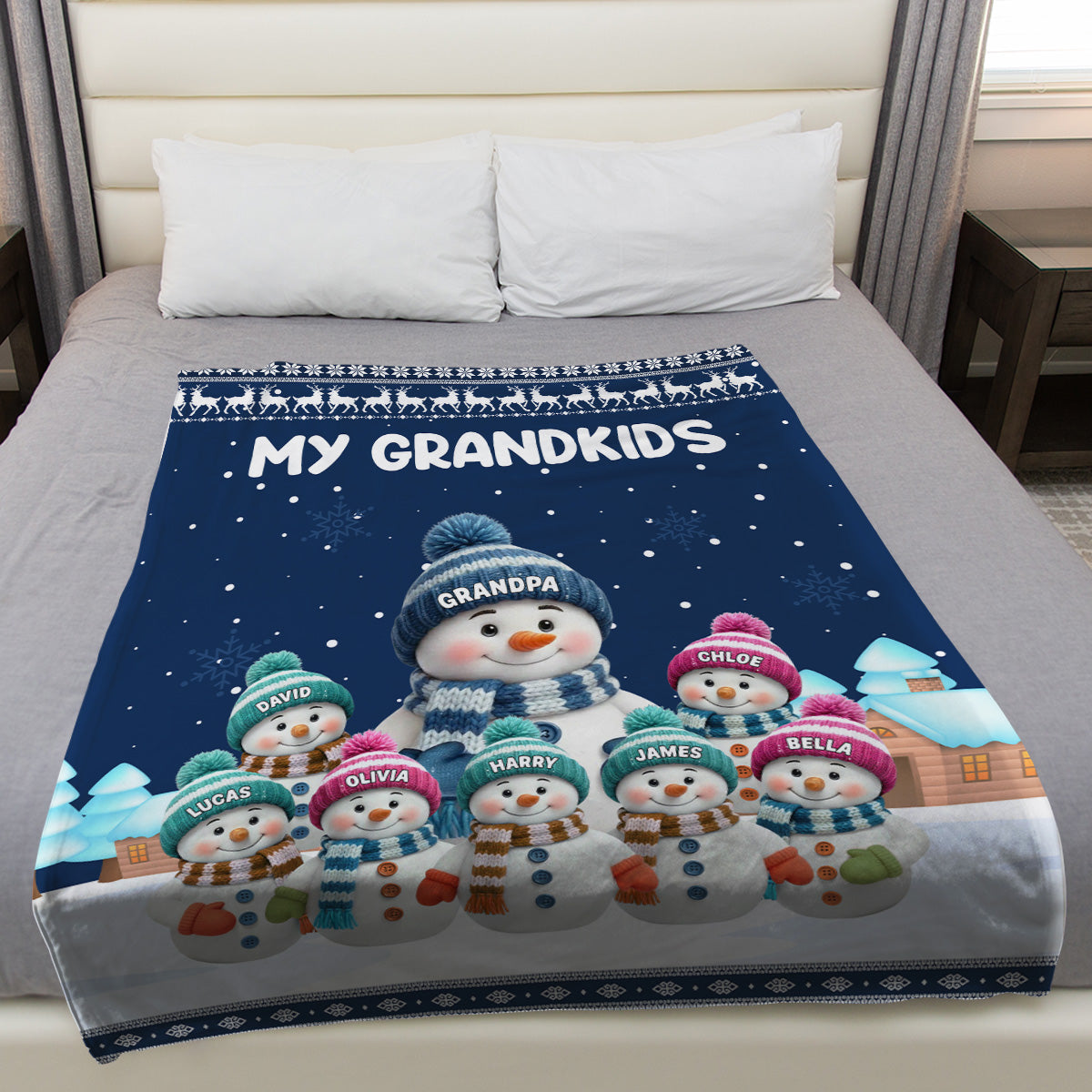 Personalized Snowman Blanket for Grandparents - Cozy Family Winter Gift Blanket MagicInPrints
