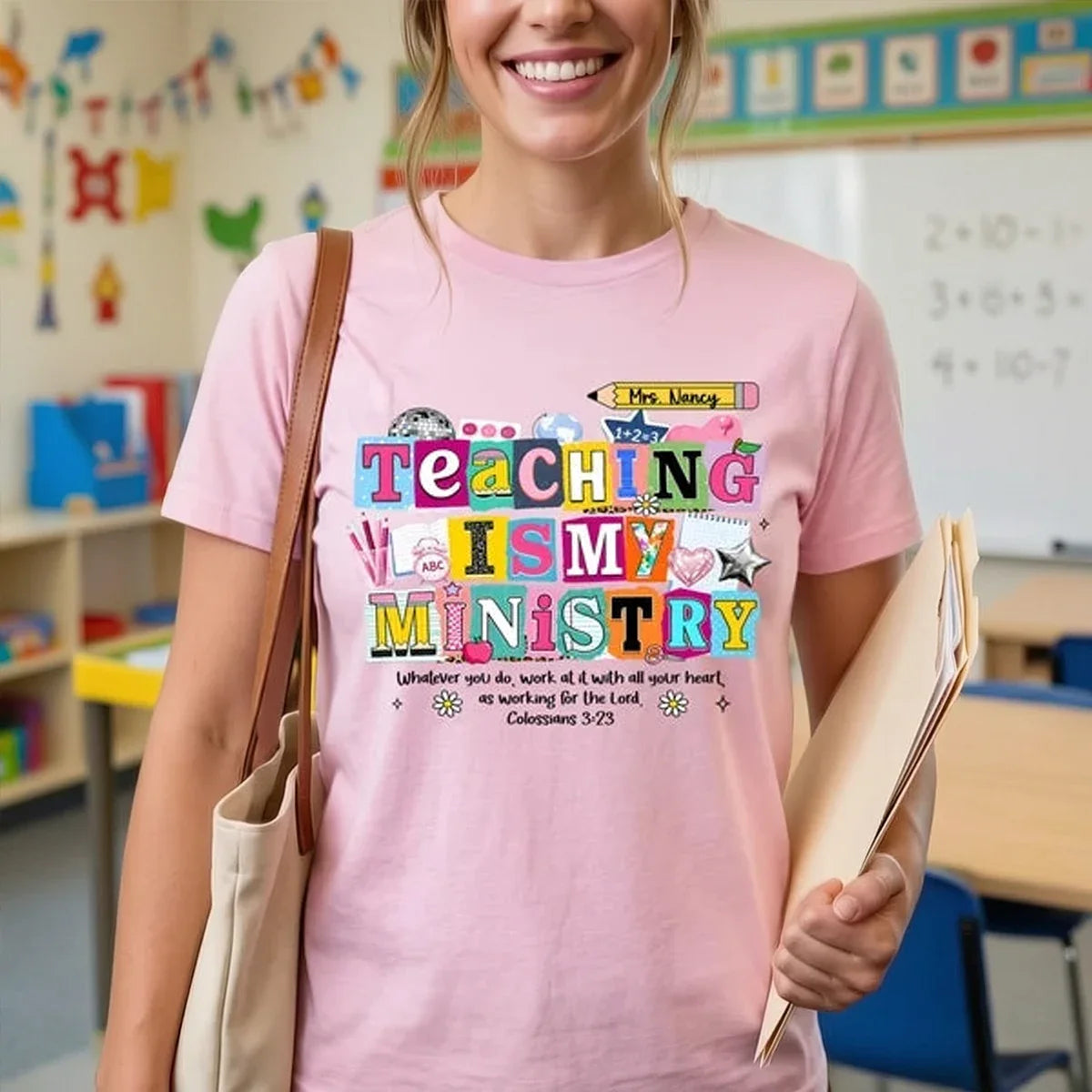Personalized Teacher T-Shirt with Colorful Teaching Quote Gift
