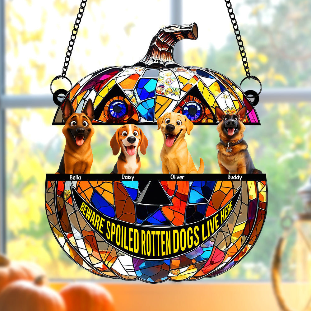 "Halloween Fun Awaits!" - Personalized Pumpkin Suncatcher Ornament - Custom Gift for Dog Lovers Ornament MagicInPrints