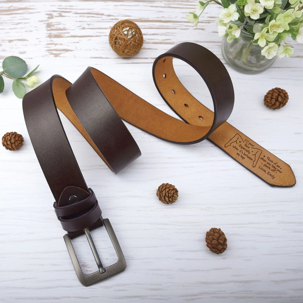 Personalized Leather Belt for Him with Engraved Message - Romantic Gift Belt MagicInPrints
