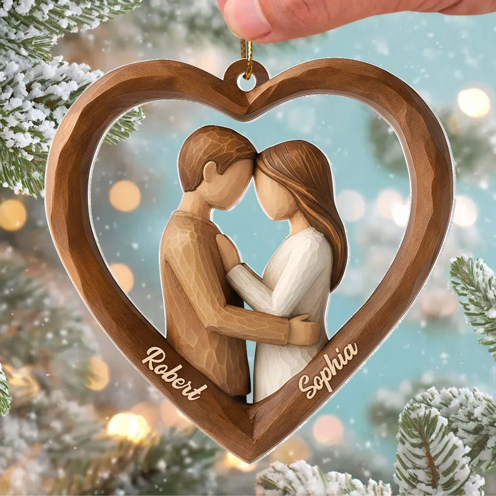 Personalized Wooden Heart Ornament for Couples - Romantic Christmas Gift Ornament MagicInPrints